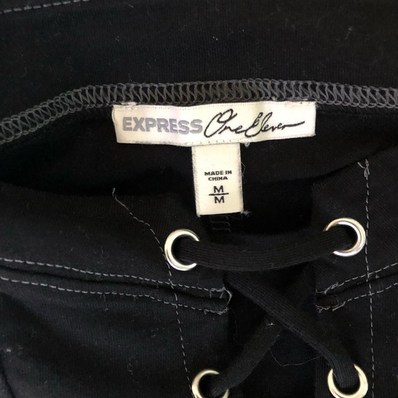 Express Black Off The Shoulder Laceup Shirt - Picture 3 of 3